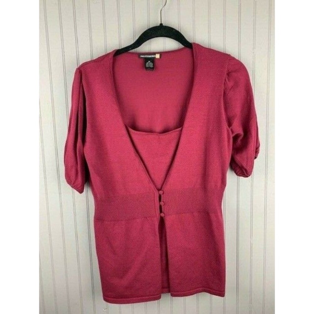 Sweaterworks Size M Womens Cranberry Color Sweater Silk Blend Faux 2 Piece